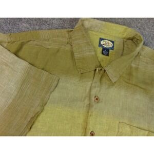Tommy Bahama Shirt Mens XL Green Yellow Stripe Short Sleeve 100% Linen Casual